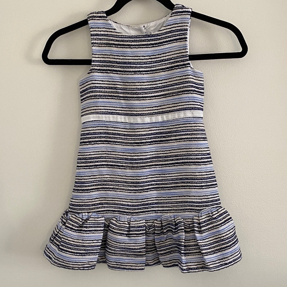 Janie and Jack Navy and White Striped Bouclé Ruffle Hem Dress girls 4